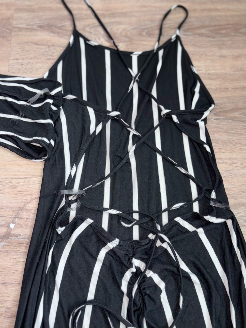 Beautiful Long Striped Maxi Summer Dress, Lace-Up Back with Bralette. Size Large - Picture 3 of 5